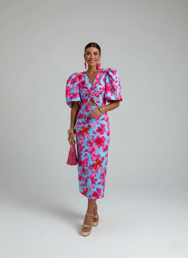 Den Graaf® | Kleurrijke Jurk met Geplooide Mouwen