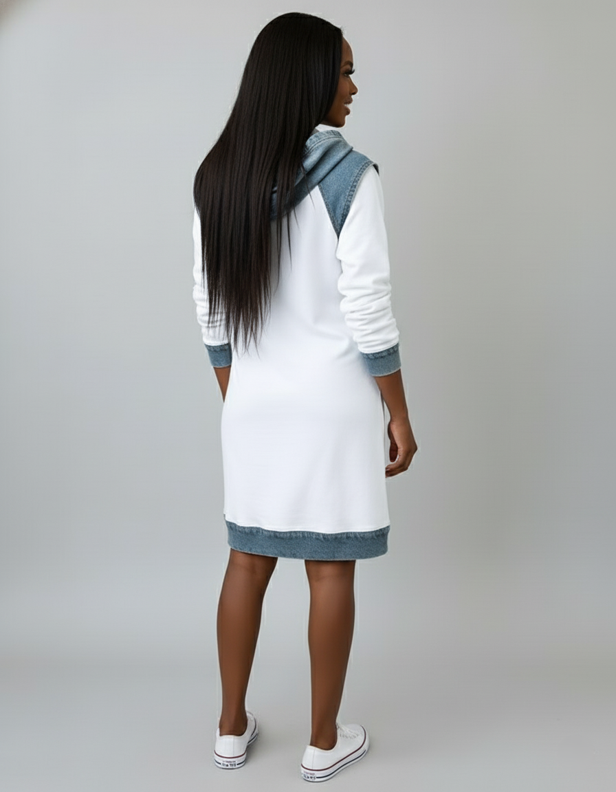 Den Graaf® | Jurk met capuchon en contrasterende inzetstukken