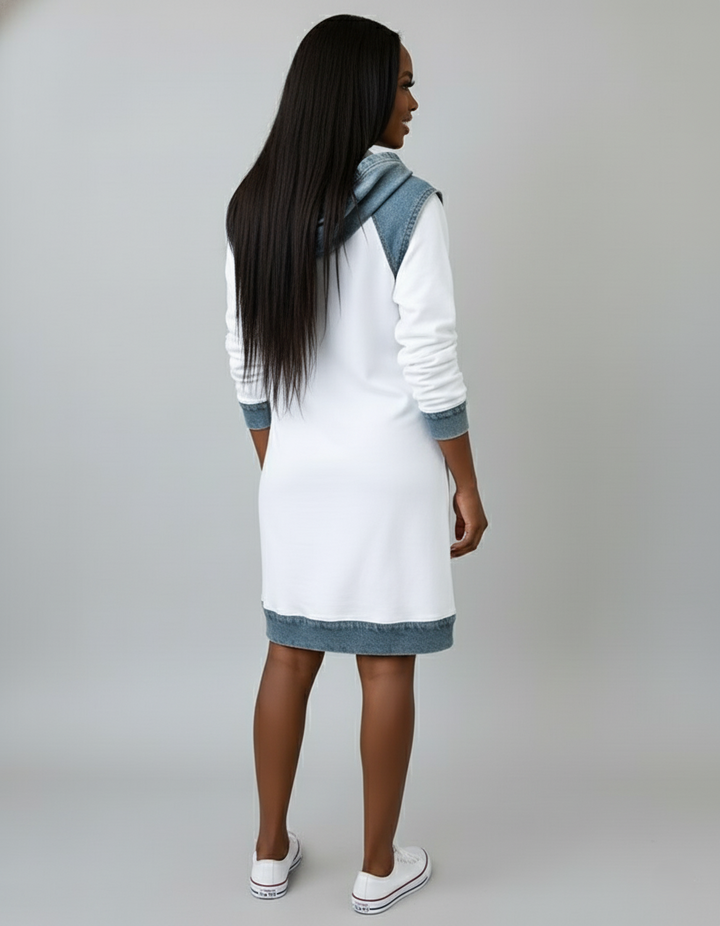 Den Graaf® | Jurk met capuchon en contrasterende inzetstukken