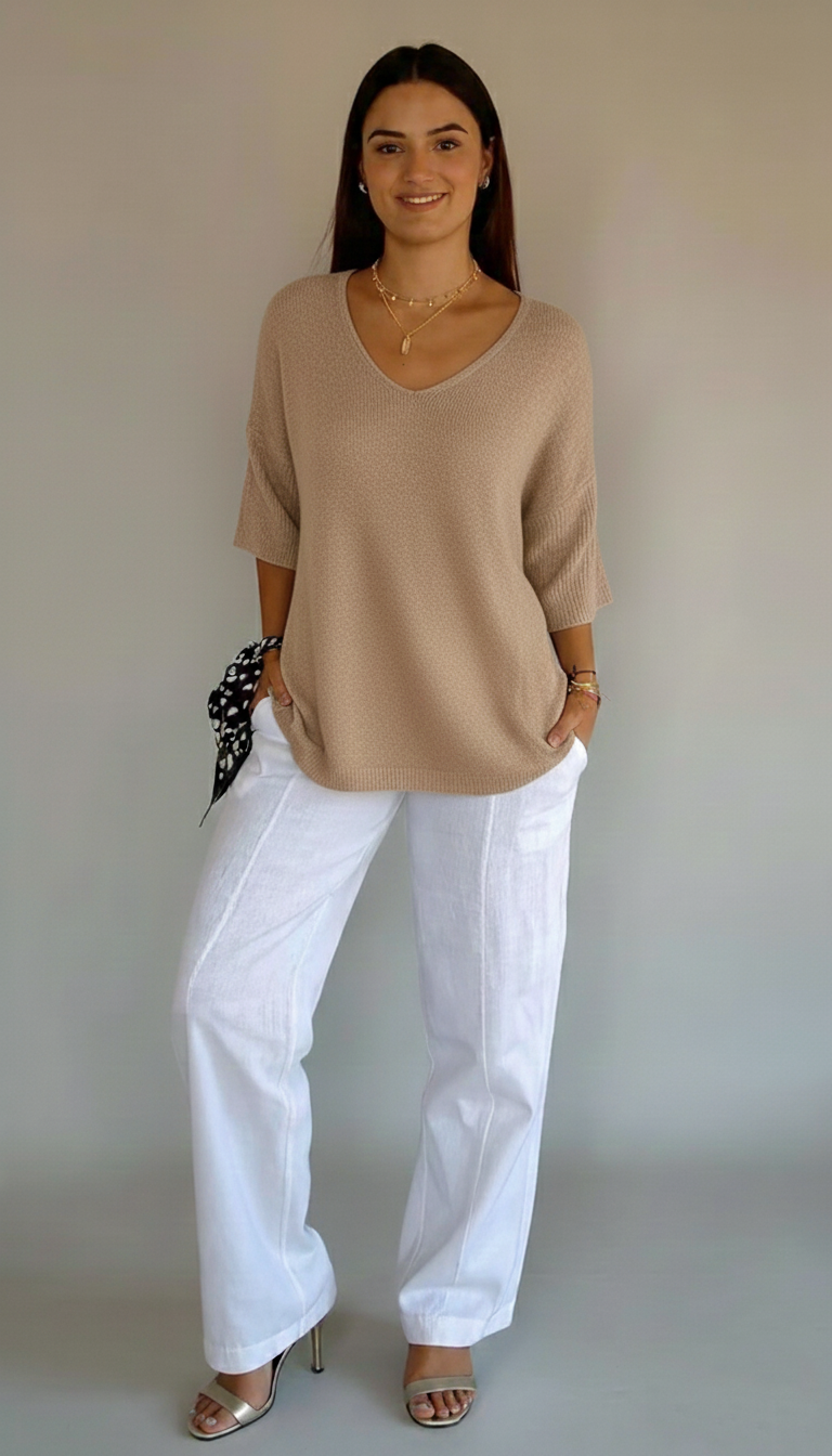 Den Graaf® | Gebreide Top Met V-Hals