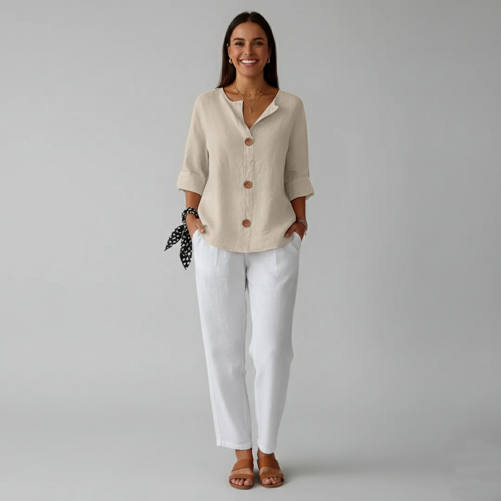 Den Graaf® | Minimalistische Blouse met Verticale Structuur