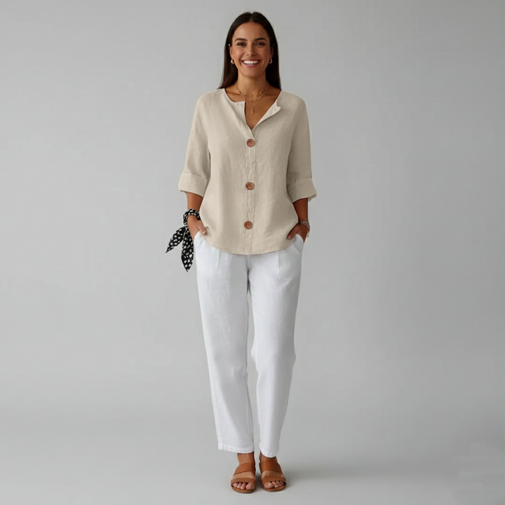 Den Graaf® | Minimalistische Blouse met Verticale Structuur