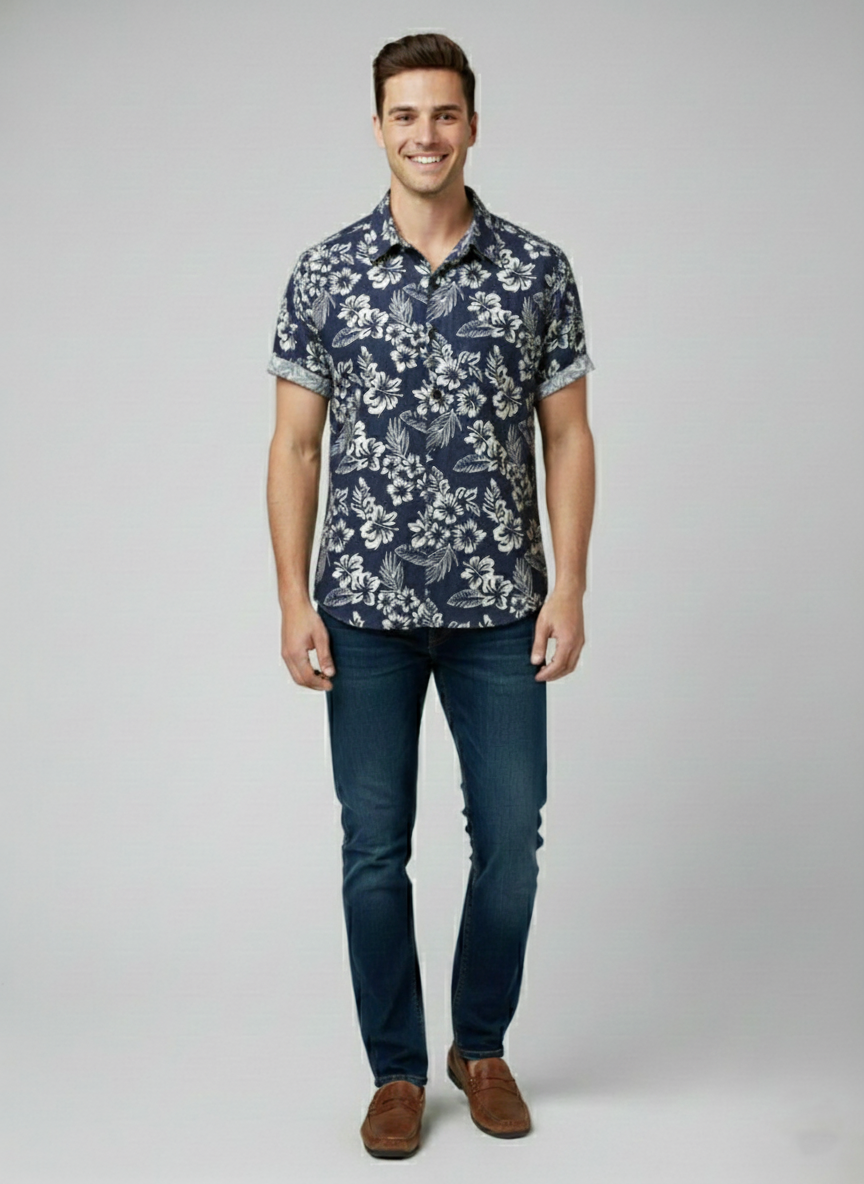 Den Graaf® | Katoenen Hawaii Overhemd met Korte Mouwen