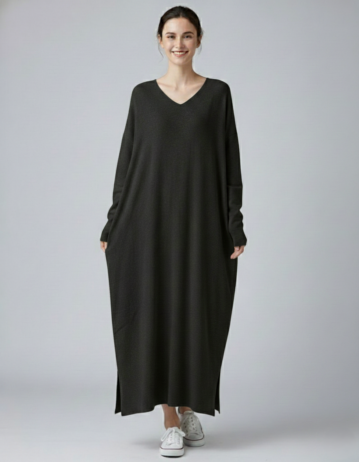 Den Graaf® | Modieuze Lange Mouwen V-hals Jurk