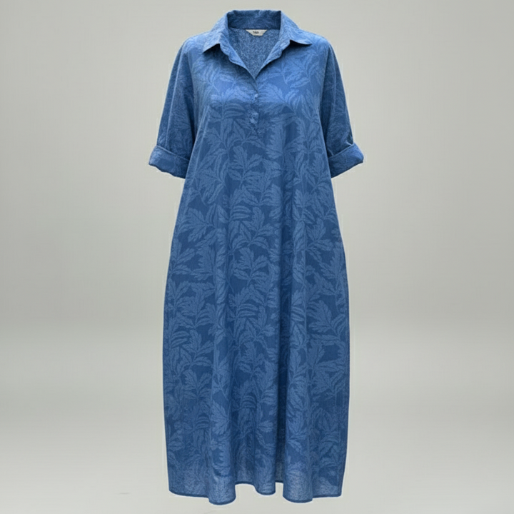 Den Graaf® | Jurk met Bladmotief en Relaxte Uitstraling