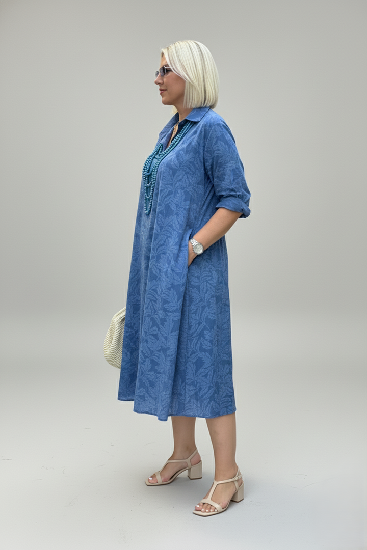 Den Graaf® | Jurk met Bladmotief en Relaxte Uitstraling