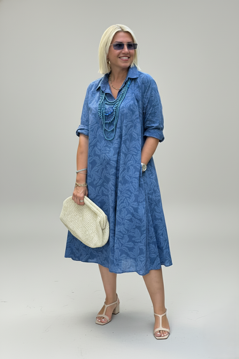 Den Graaf® | Jurk met Bladmotief en Relaxte Uitstraling