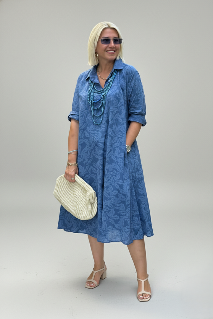 Den Graaf® | Jurk met Bladmotief en Relaxte Uitstraling