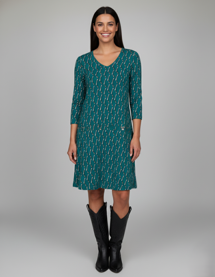 Den Graaf® | Jurk met V-hals en ruitjespatroon