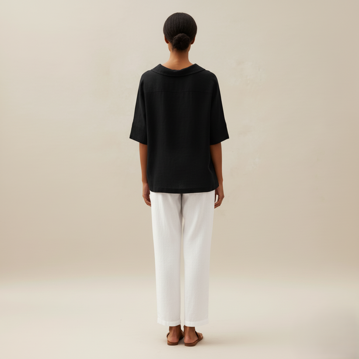 Den Graaf® | KLASSIEKE LINEN BLOUSE MET V-HALS