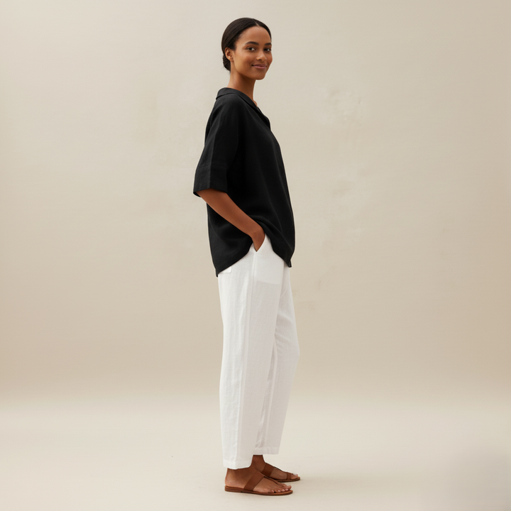 Den Graaf® | KLASSIEKE LINEN BLOUSE MET V-HALS