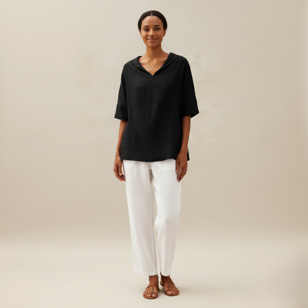 Den Graaf® | KLASSIEKE LINEN BLOUSE MET V-HALS