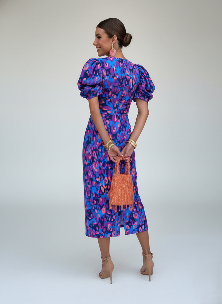 Den Graaf® | Kleurrijke Jurk met Geplooide Mouwen