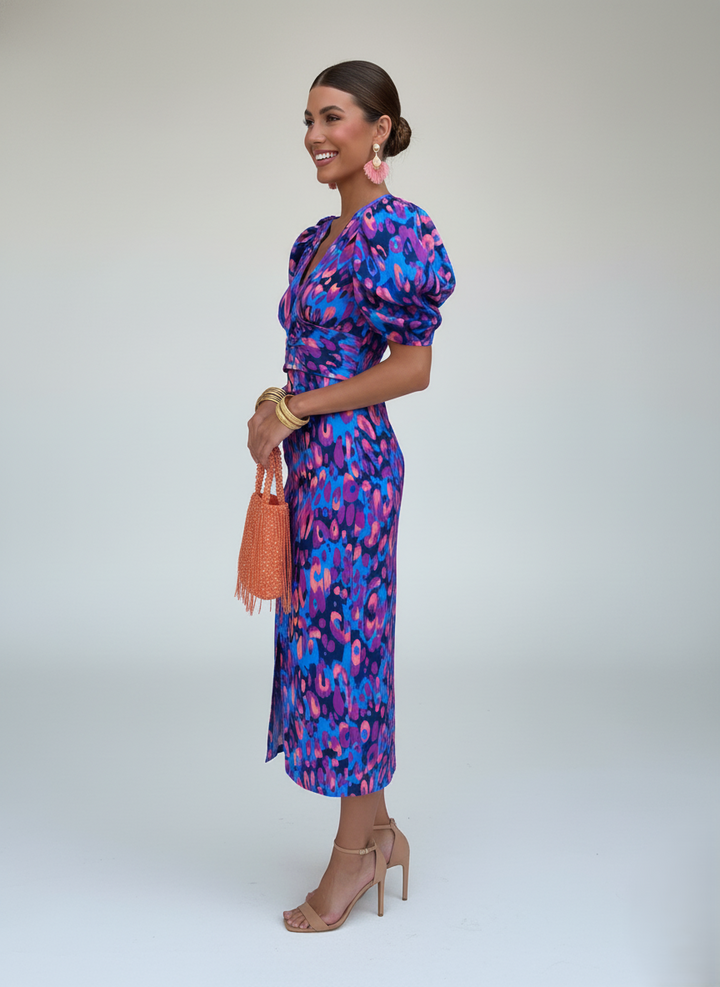 Den Graaf® | Kleurrijke Jurk met Geplooide Mouwen