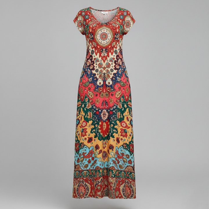 Den Graaf® | Kleurrijke casual jurk met print en splitten