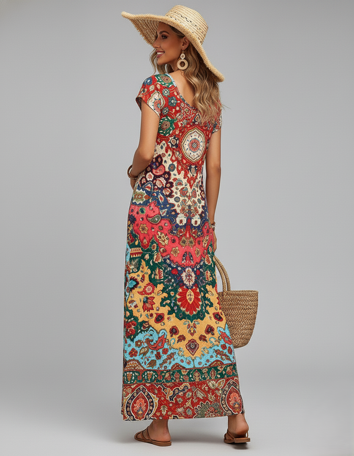 Den Graaf® | Kleurrijke casual jurk met print en splitten