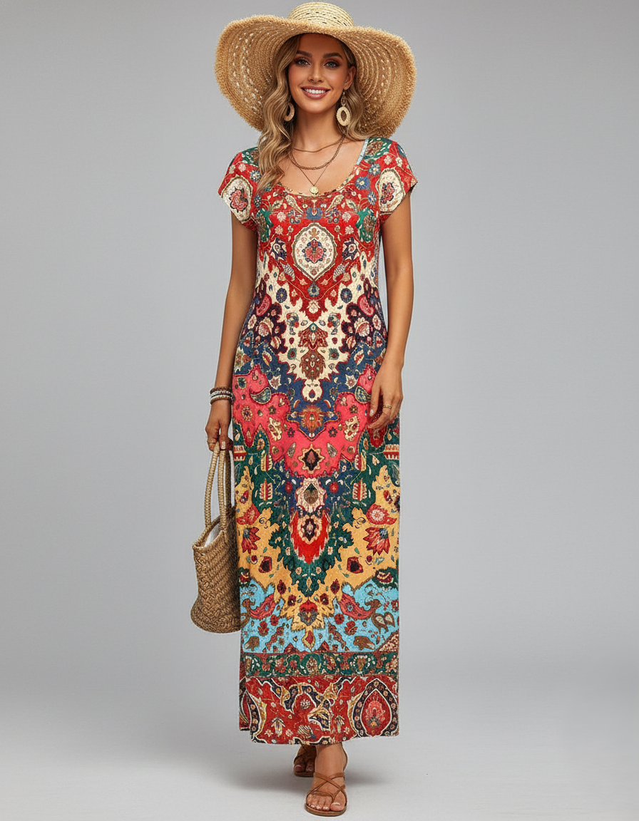 Den Graaf® | Kleurrijke casual jurk met print en splitten