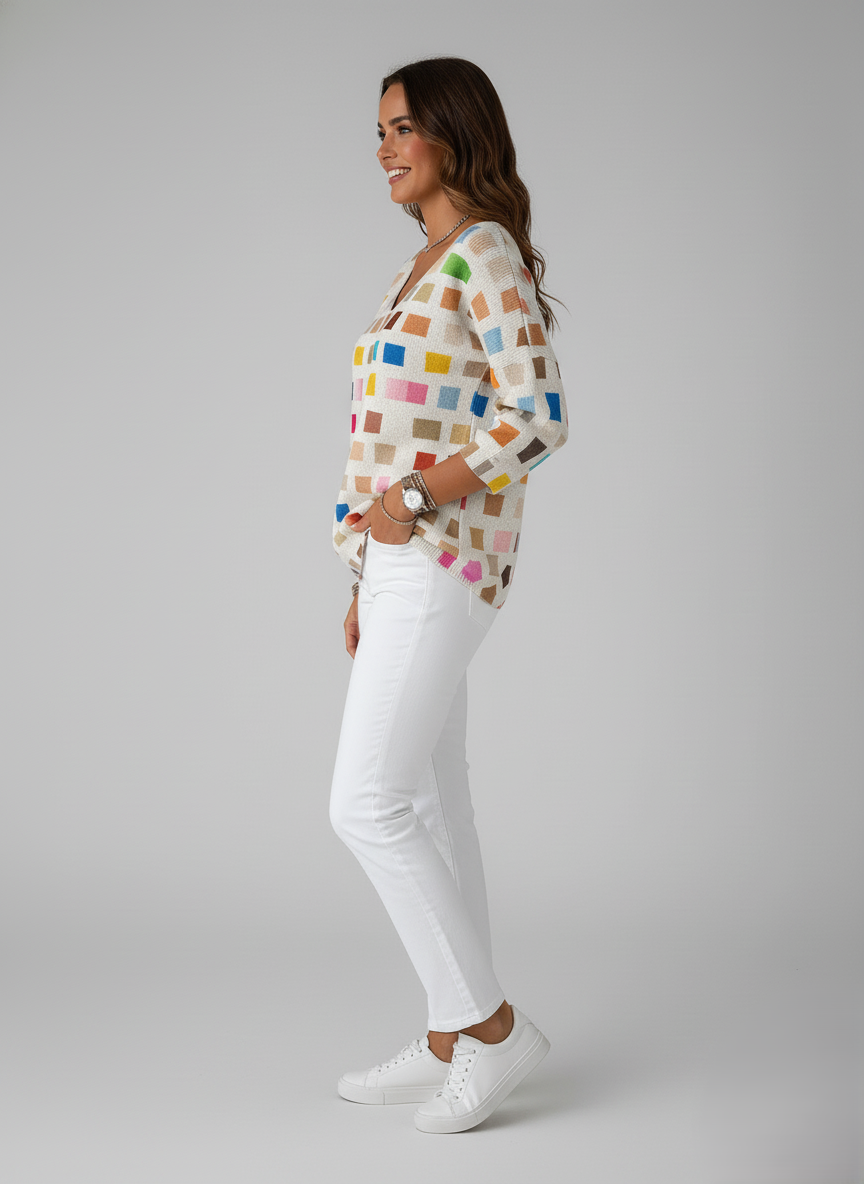 Den Graaf® | Kleurrijke trui met V-hals