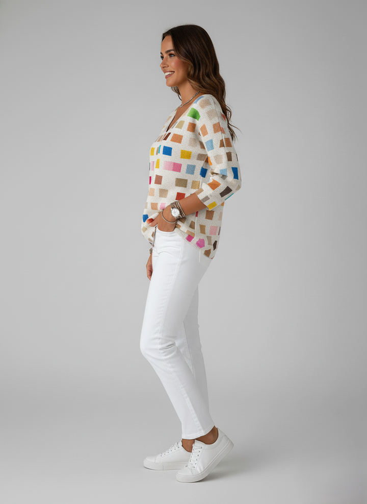 Den Graaf® | Kleurrijke trui met V-hals