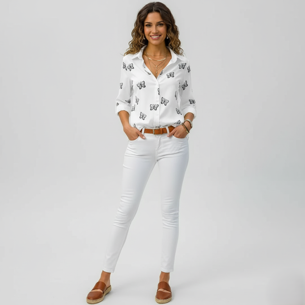 Den Graaf® | Losvallende blouse met vlinderprint