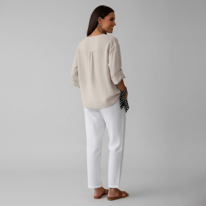 Den Graaf® | Minimalistische Blouse met Verticale Structuur
