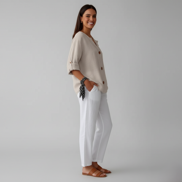 Den Graaf® | Minimalistische Blouse met Verticale Structuur