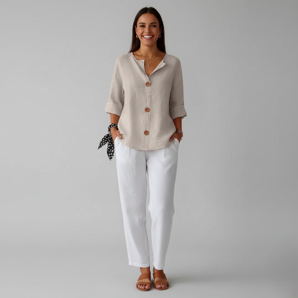 Den Graaf® | Minimalistische Blouse met Verticale Structuur