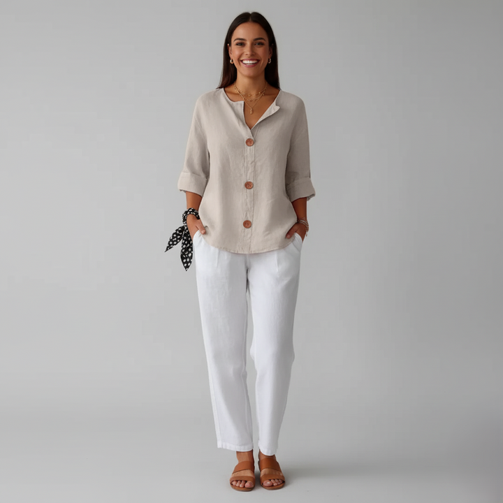 Den Graaf® | Minimalistische Blouse met Verticale Structuur