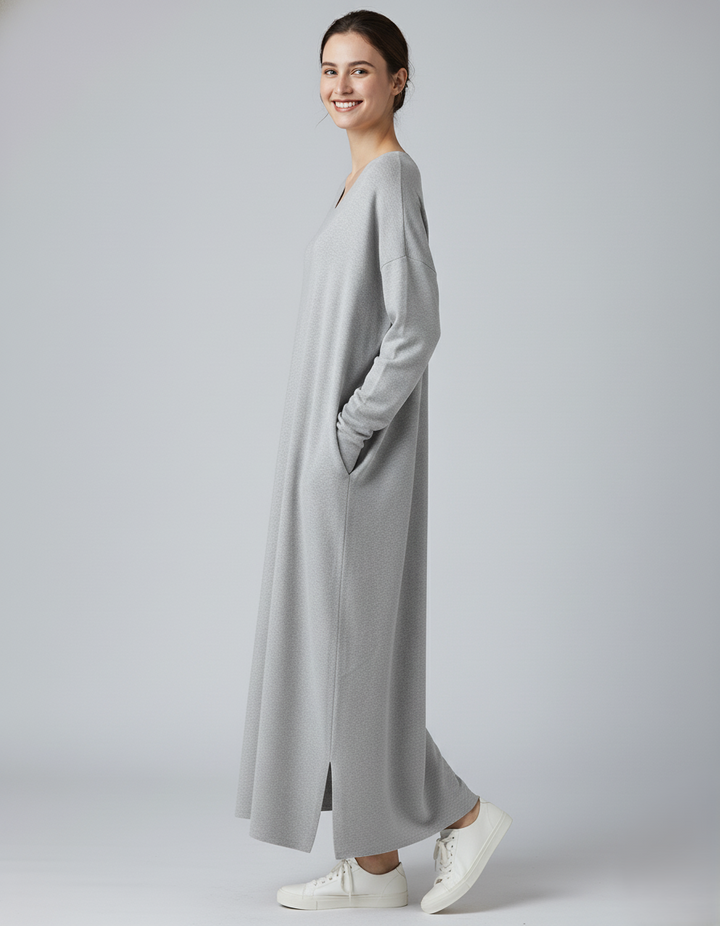 Den Graaf® | Modieuze Lange Mouwen V-hals Jurk