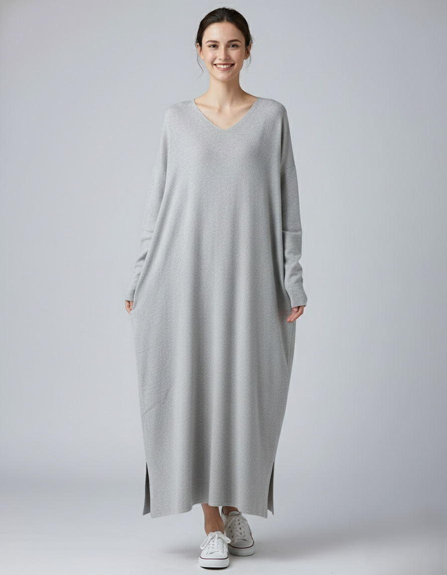 Den Graaf® | Modieuze Lange Mouwen V-hals Jurk