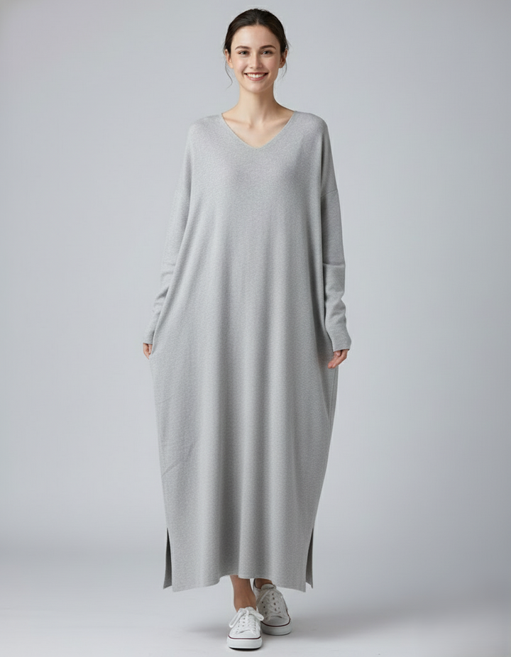 Den Graaf® | Modieuze Lange Mouwen V-hals Jurk