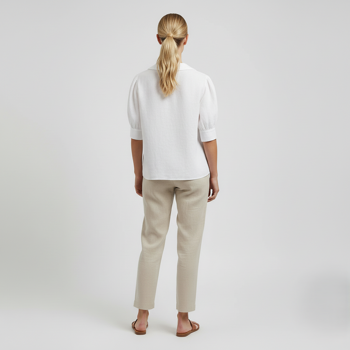 Den Graaf® | Retro-Chic Knopblouse met Geknoopte Voorkant