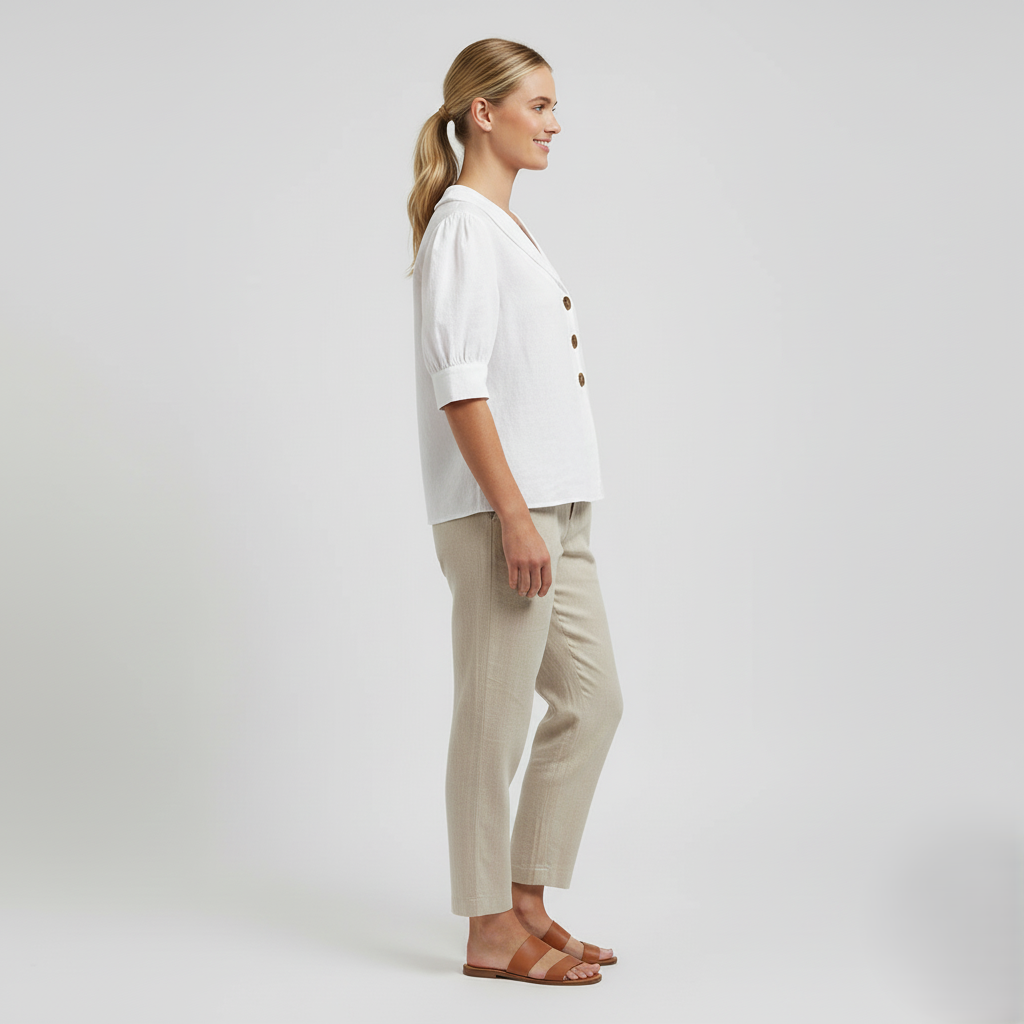 Den Graaf® | Retro-Chic Knopblouse met Geknoopte Voorkant