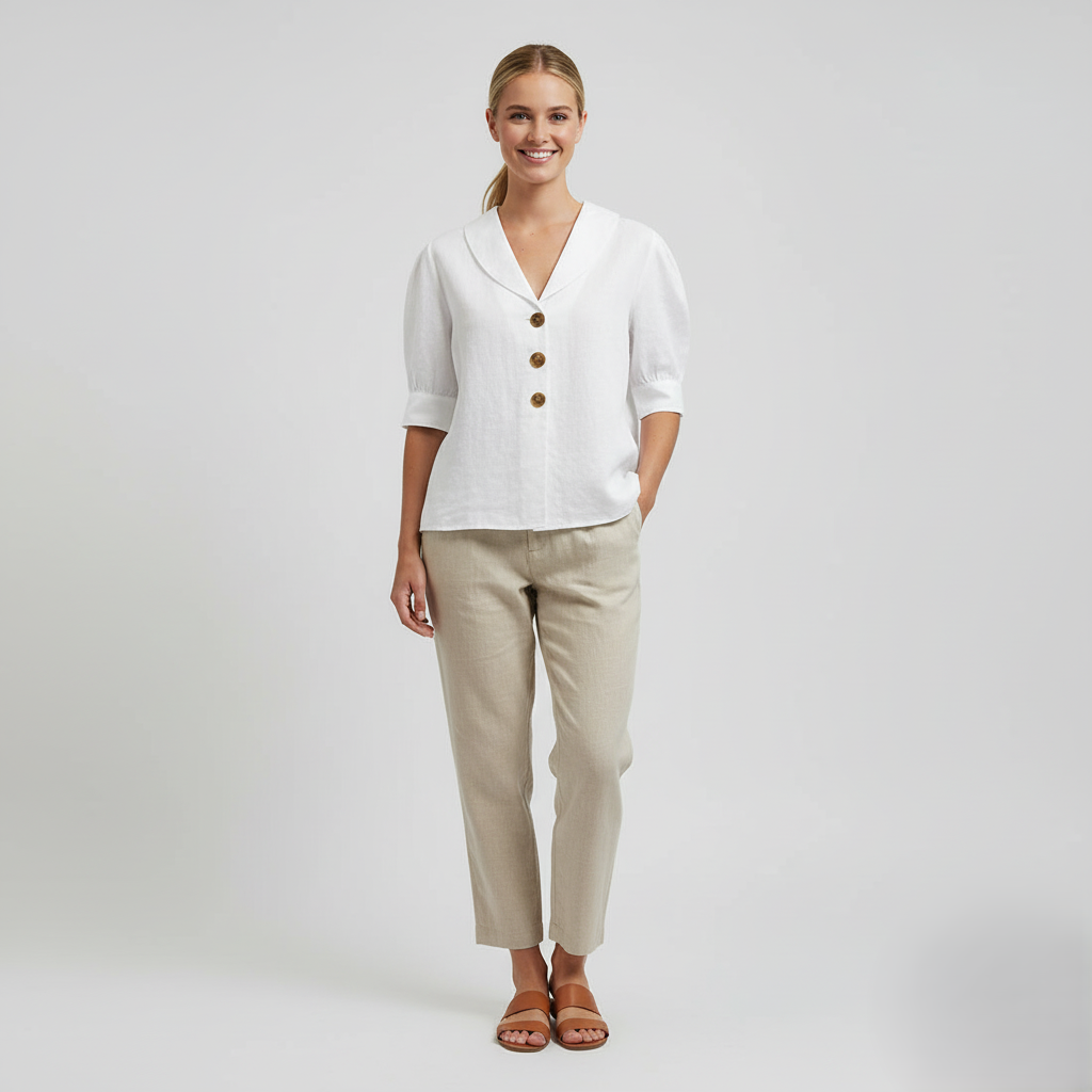 Den Graaf® | Retro-Chic Knopblouse met Geknoopte Voorkant