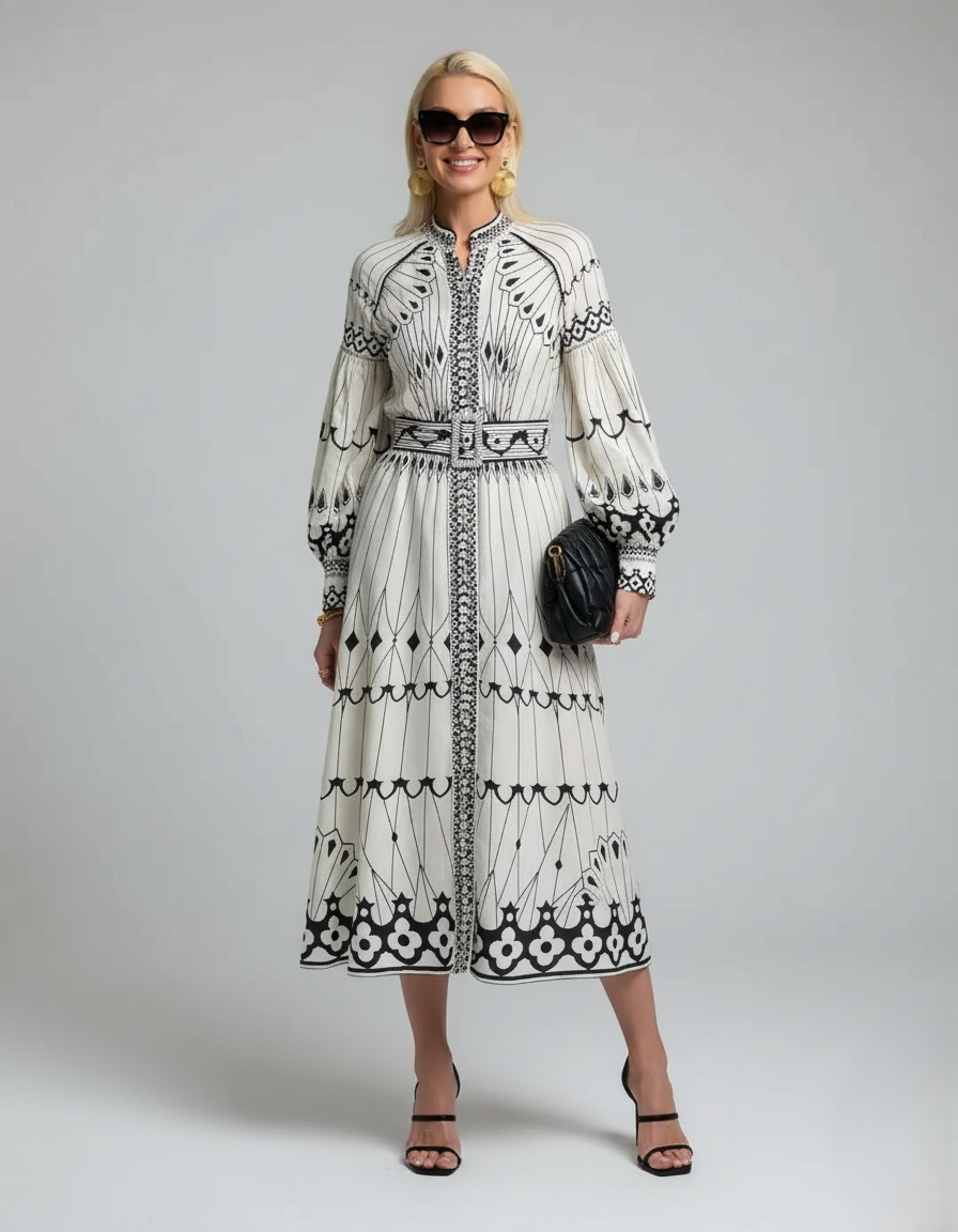 Den Graaf® | Retro Staande Kraag Boho Jurk