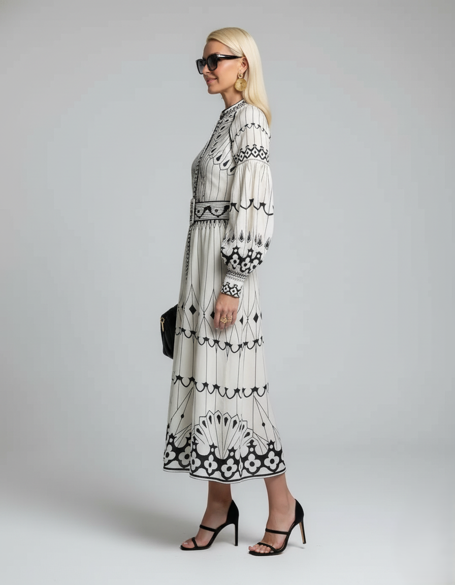 Den Graaf® | Retro Staande Kraag Boho Jurk