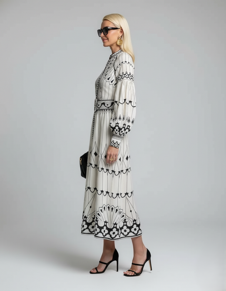 Den Graaf® | Retro Staande Kraag Boho Jurk