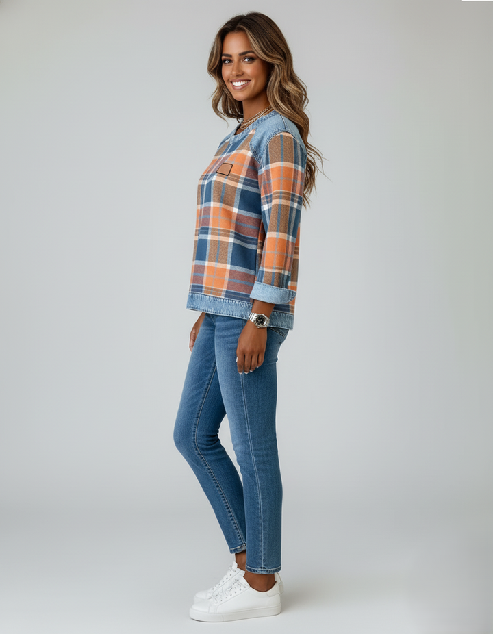 Den Graaf® | Stijlvolle trui met geruite patchwork