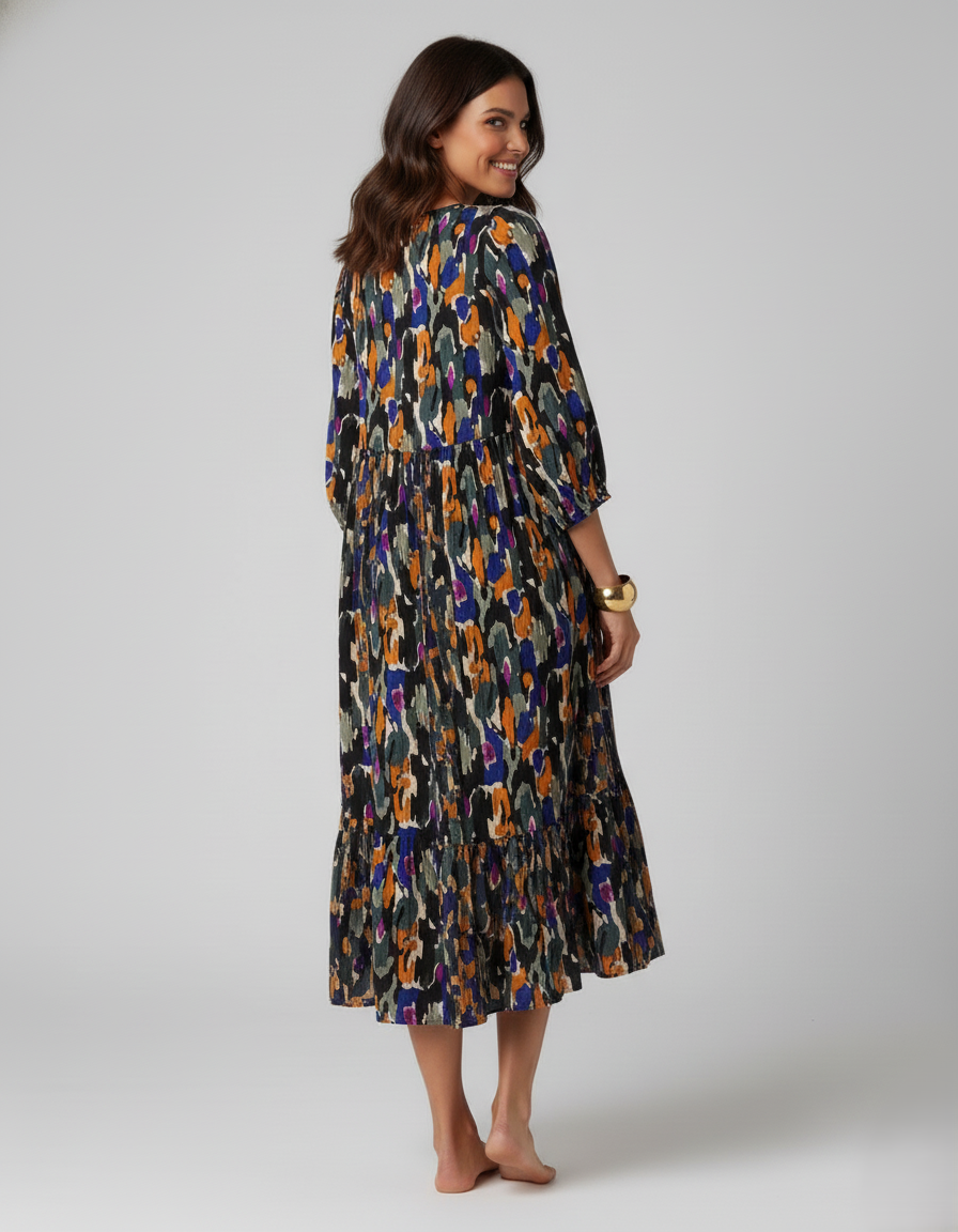 Den Graaf® | V-hals jurk met retroprint