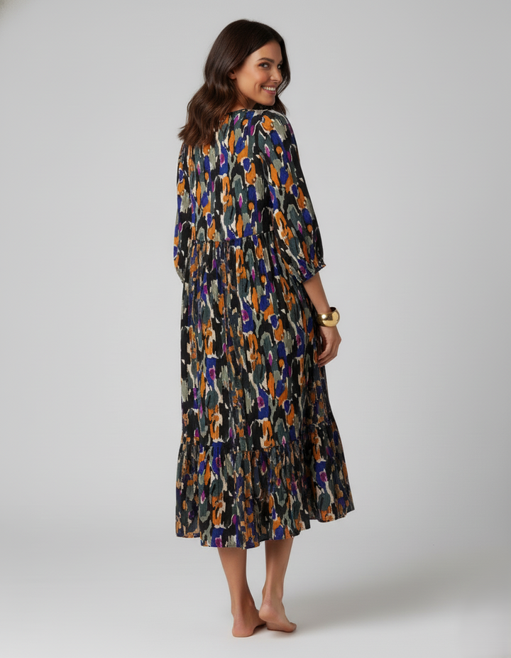 Den Graaf® | V-hals jurk met retroprint