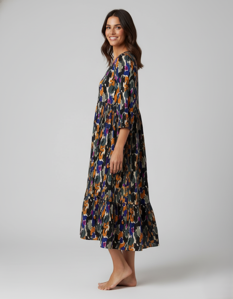 Den Graaf® | V-hals jurk met retroprint