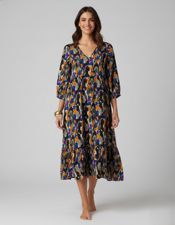 Den Graaf® | V-hals jurk met retroprint